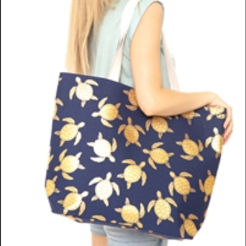 Navy Gold Foil Turtle Tote Bag - Picture 4 of 4